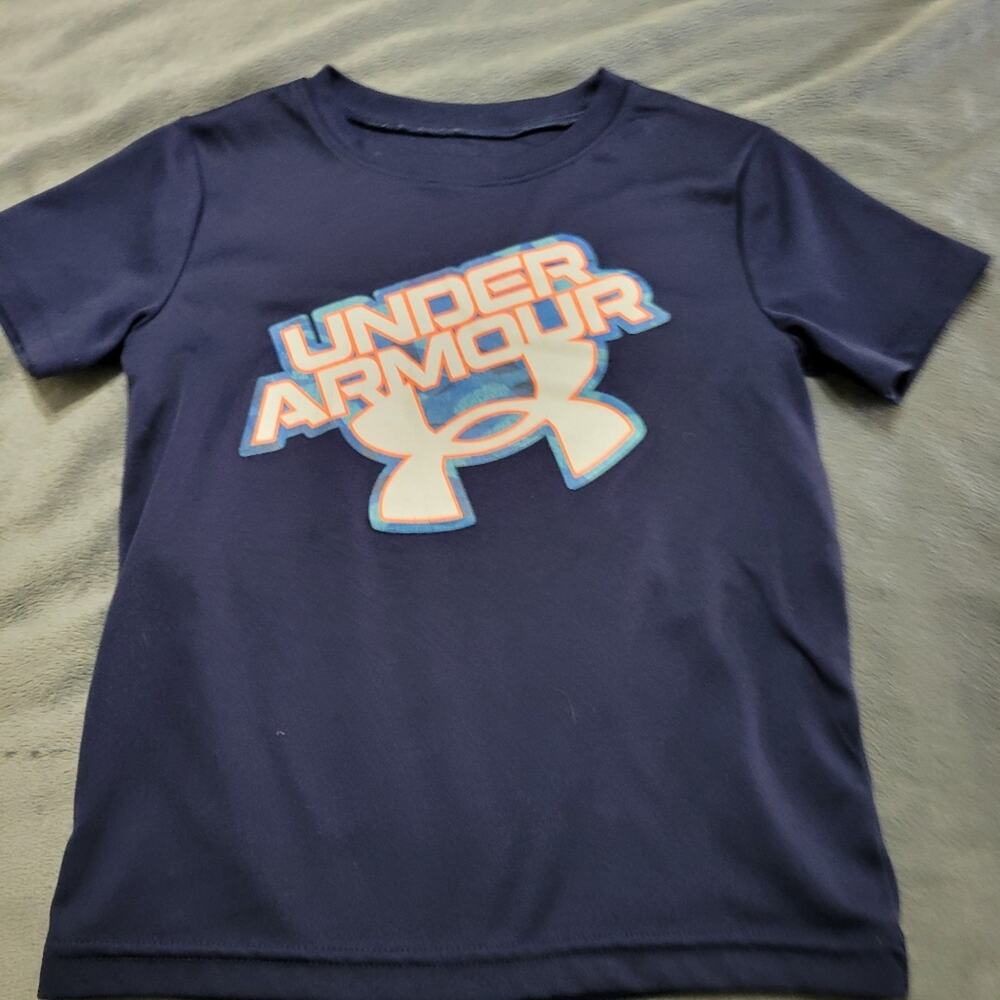 Under Armor Shirt Boys‎ 6 Blue Heat Gear Top Youth Athletic Comfort Stretch Tee